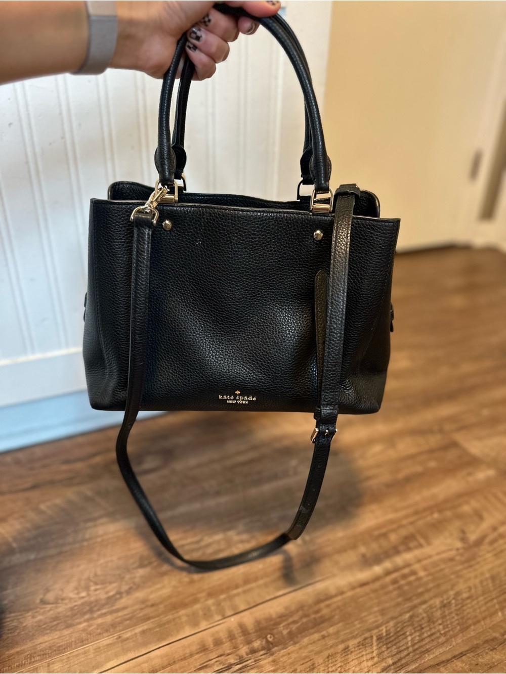 kate spade Black Pebbled Leather Shoulder Satchel with Strap